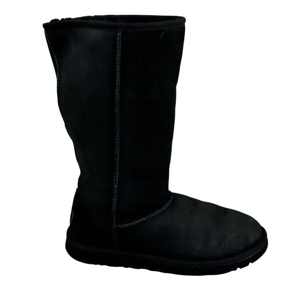 Ugg Womens 6 Black Genuine Leather & Sheepskin Tall Winter Boots Snow Sports Fun - Picture 9 of 16